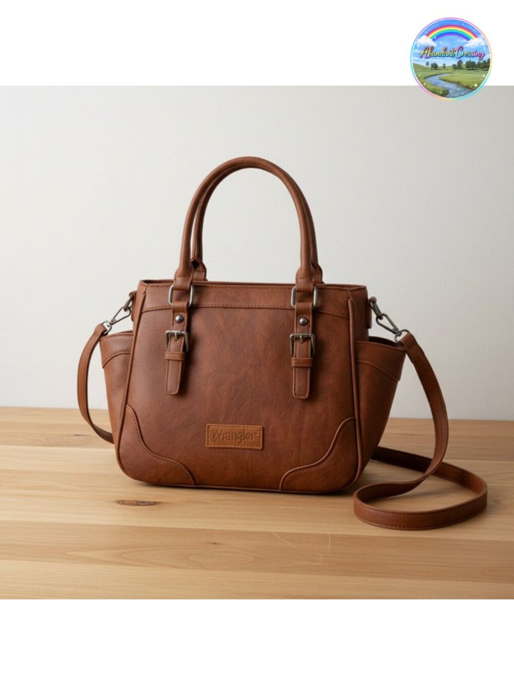 Vegan Leather Crossbody Tote Bag Top Handle Dual Side Pockets